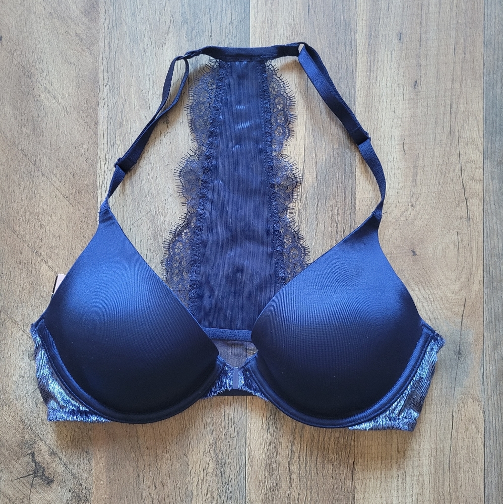 NWT Victoria's Secret Gorgeous Navy Blue Front Fastening Bra Size 32C